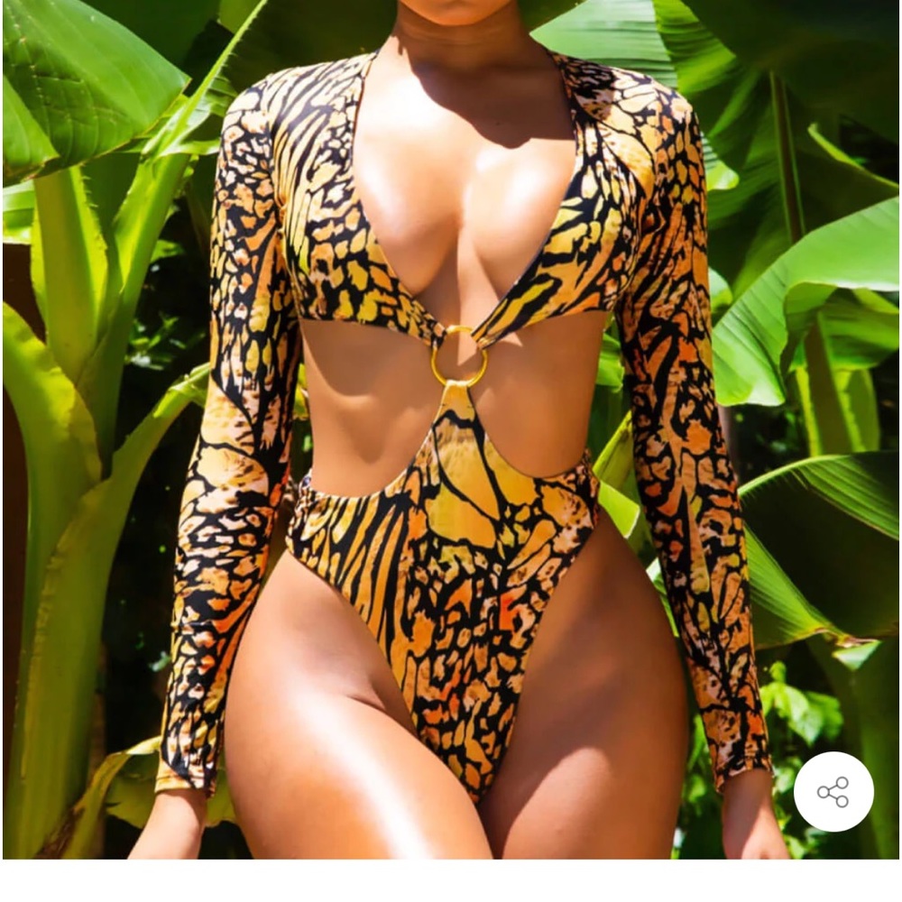 HIGH CUT LEOPARD LONG SLEEVE CUTOUT MONOKINI BRAZILIAN ONE PIECE SWIMSUIT